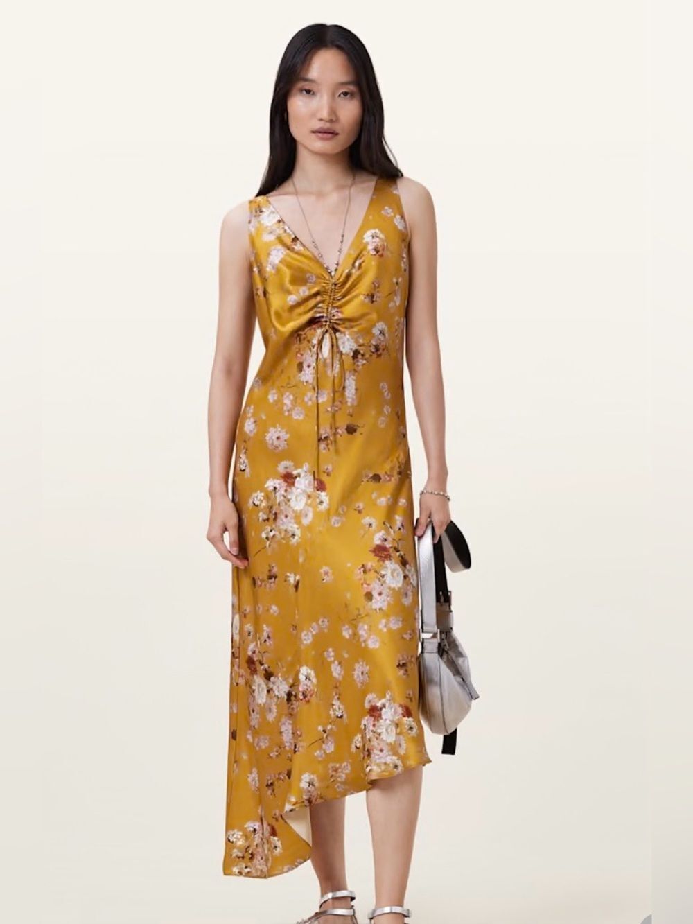 All Saints Floral Mustard Dress